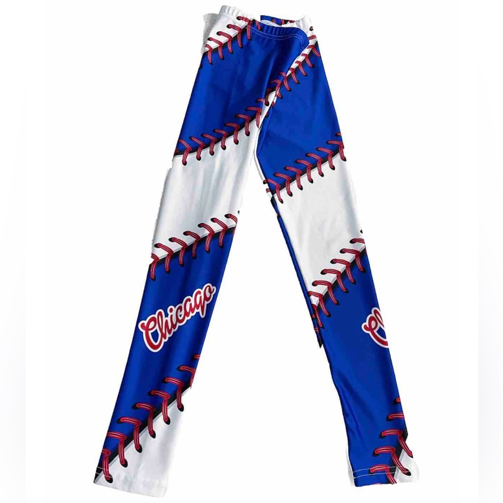 Full Gear Leggings Women’s Small Chicago Baseball Print Blue White Made USA